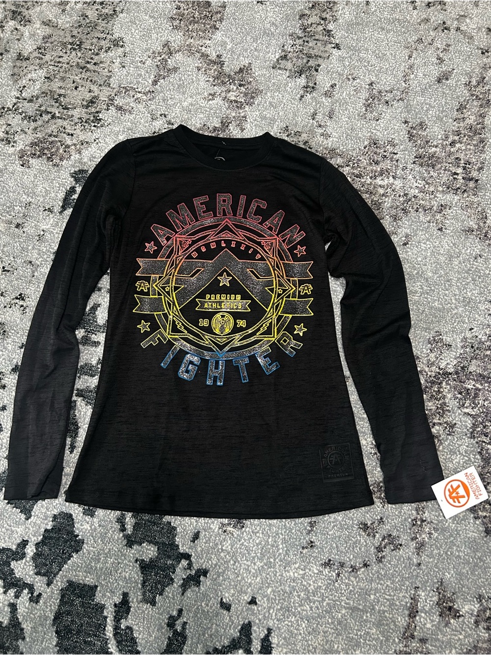 American Fighter Black Long Sleeve Tee with Glitter Logo